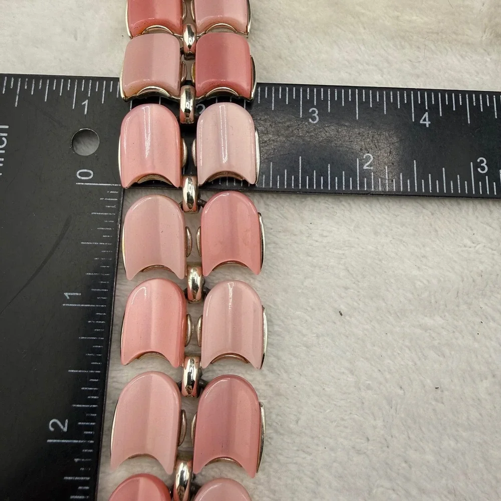 Vintage Lisner REPAIR Bracelet Pink Thermoset Silver Tone Mid-Century 7in READ